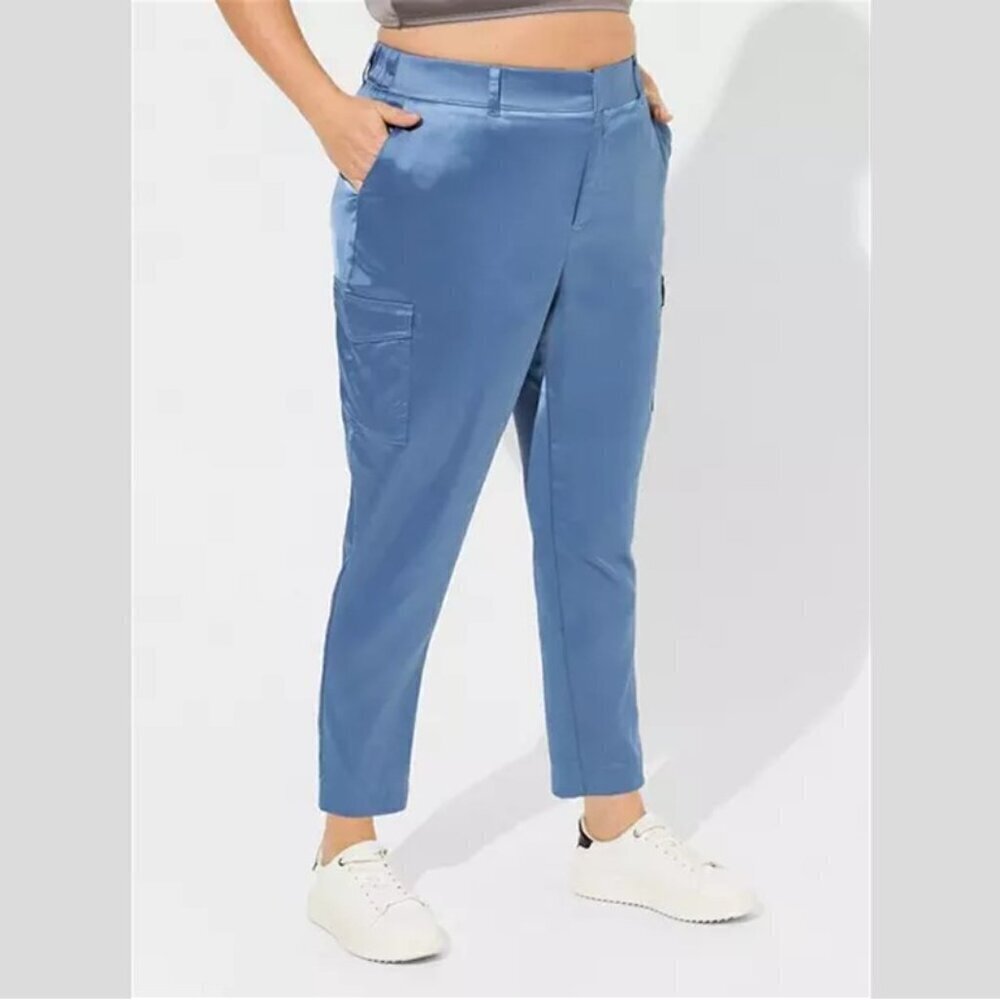 Torrid - Relaxed Taper Satin Cargo Pant in Blue Horizon